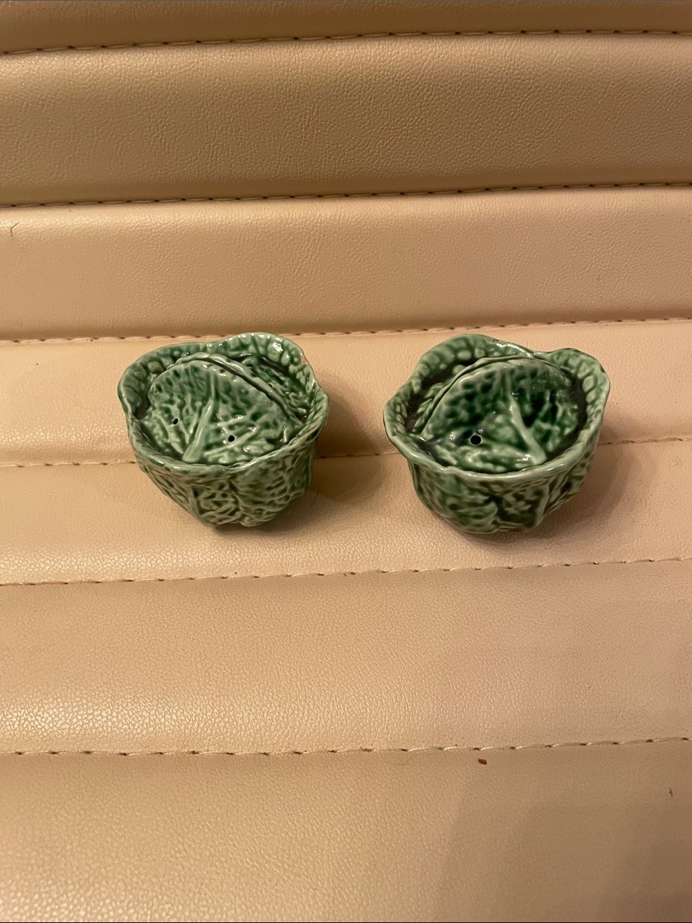 Green Cabbage Leaf Ceramic Salt and Pepper Shaker Set -